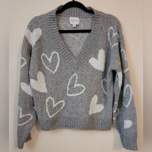 Pink Rose heart v neck sweater